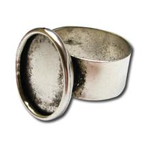 Large Antique Silver Plated Round Cabochon Ring