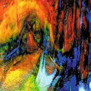uroboros blue yellow with red, orange, green granite, Granite