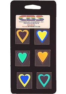 6 Large Technicolor Dichroic Hearts - 96 Coe