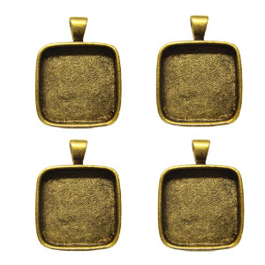 1 Square Gold Plated Deep Pendant Plates - 4 Pack