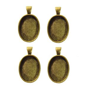 1 x 3/4 Oval Gold Plated Deep Pendant Plates - 4 Pack, Necklaces, Pendants, Bails