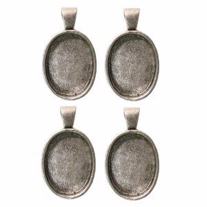 1 x 3/4 Oval Silver Plated Deep Pendant Plates - 4 Pack, Necklaces, Pendants, Bails