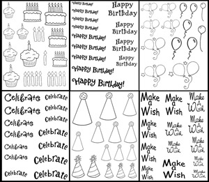 Line Art Birthday Set - 6 Pack, Fusing Embellishments Clearance