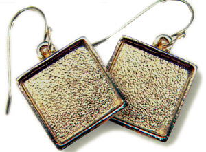 Gold Plated Square Cabochon Earrings - 4 Pair, Supplies