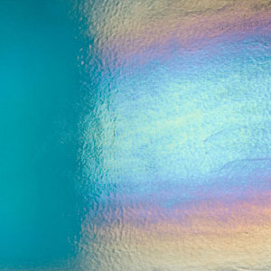 Bullseye Aquamarine Blue Rainbow Iridized Double Rolled Stained Glass