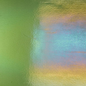 Bullseye Olive Green Rainbow Iridized Double Rolled Stained Glass