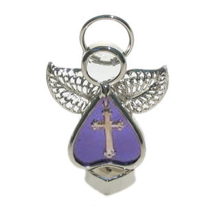 Mauve Mini Cross Angel Figurine