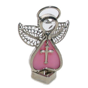 Pink Mini Cross Angel Figurine
