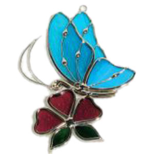 Blue Butterfly And Mauve Flower Suncatcher