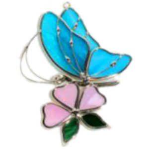 Pre-made Blue Butterfly And Pink Flower Suncatcher