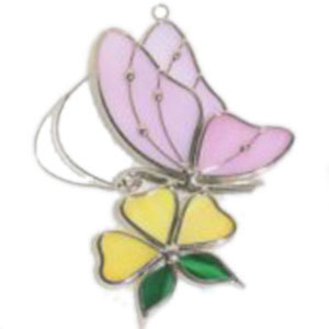 Pre-made Pink Butterfly And Yellow Flower Suncatcher
