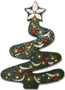 Mosaic Christmas Tree With Lights Wood Plaque