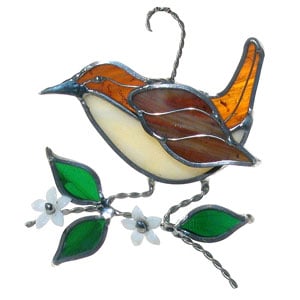 Pre-made Wren Bird Stained Glass Suncatcher