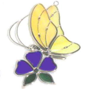 Yellow Butterfly And Purple Flower Suncatcher