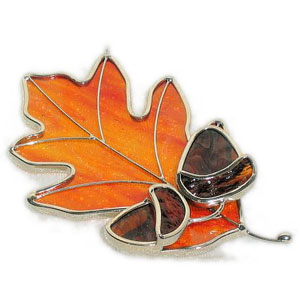 Amber Oak Leaf And Acorns Suncatcher