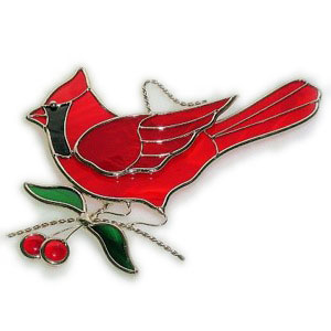 Cardinal And Cherries Suncatcher