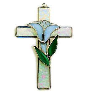 Cross And Iridized Lily Suncatcher