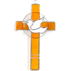 Amber Cross And Dove Suncatcher