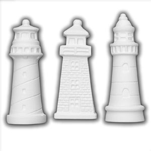 Bisque Embellishment Light Houses - 12 Pack