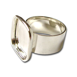 Large Silver Plated Square Cabochon Ring, Findings