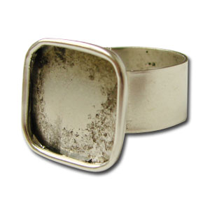Large Antique Silver Plated Square Cabochon Ring, Resin Findings