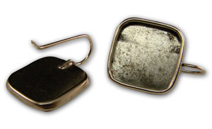 Large Antique Silver Plated Square Earrings, Findings
