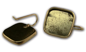 Large Antique Gold Plated Square Earrings, Findings