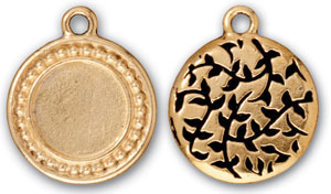 Gold Beaded Round Picture Frame Pendants