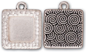 Silver Hammertone Square Picture Frame Pendants, Findings