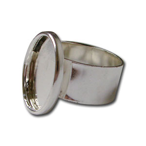 Large Silver Plated Oval Cabochon Ring, Findings