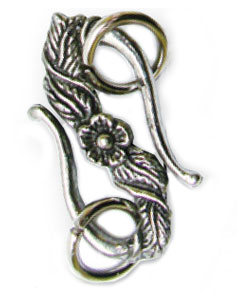 Art Nouveau Flower and Leaves Silver Finish S Hooks - 1 Pair