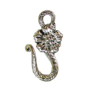 Art Nouveau Flower Silver Finish J Hooks - 1 Pair