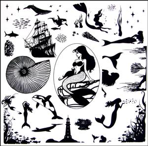 Mermaids and Friends Silhouettes White Enamel Decals