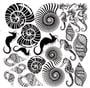 Shells And Sea Horses Black Enamel Decals